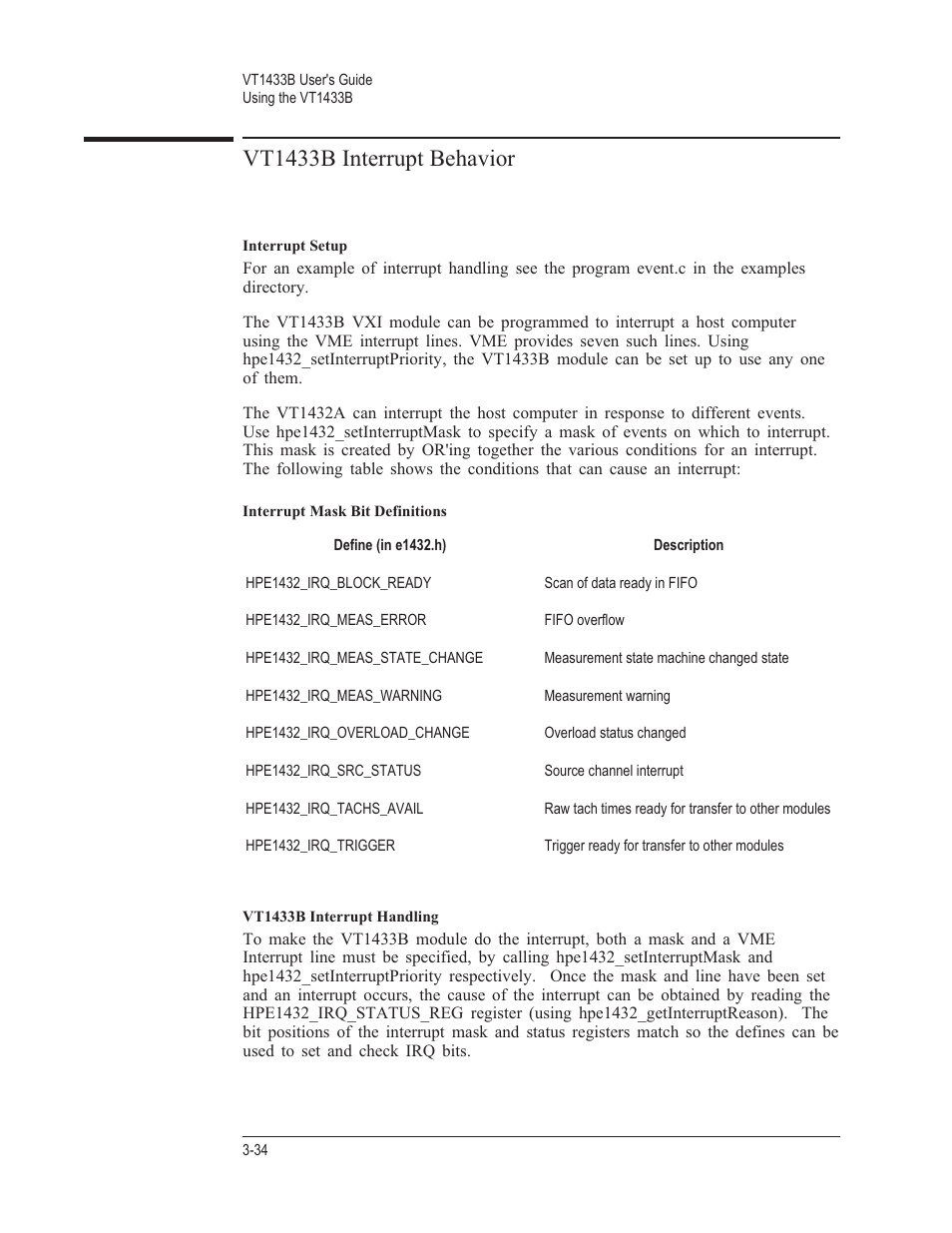Vt1433b interrupt behavior 3-34, Vt1433b interrupt behavior | VXI VT1433B User Manual | Page 72 / 203