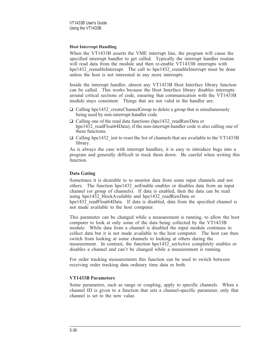 Data gating 3-36, Vt1433b parameters 3-36 | VXI VT1433B User Manual | Page 74 / 203