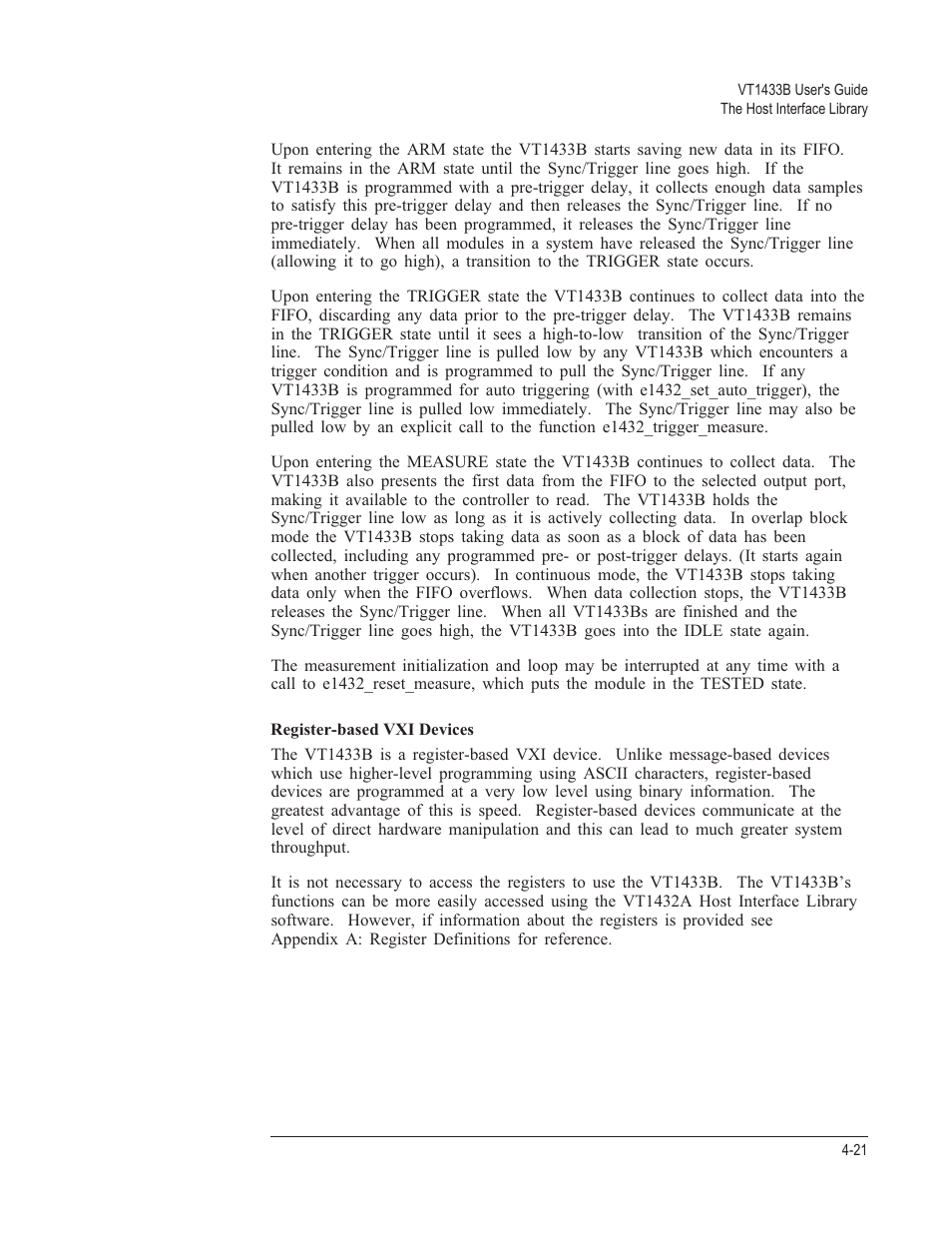 Register-based vxi devices 4-21 | VXI VT1433B User Manual | Page 99 / 203