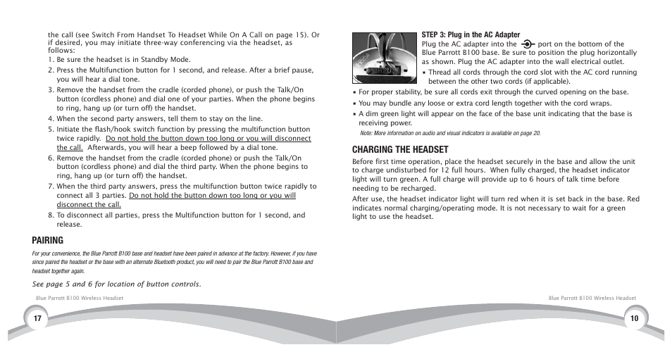 Pairing, Charging the headset | VXI BlueParrott B100 User Manual | Page 11 / 26