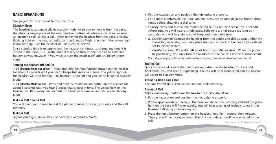 Basic operations | VXI BlueParrott B100 User Manual | Page 14 / 26