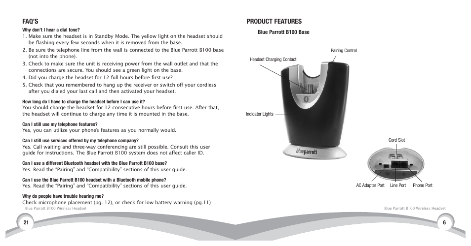 Faq’s, Product features | VXI BlueParrott B100 User Manual | Page 22 / 26