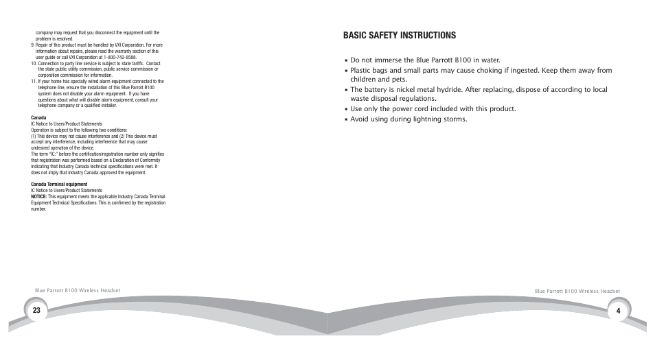 Basic safety instructions | VXI BlueParrott B100 User Manual | Page 24 / 26