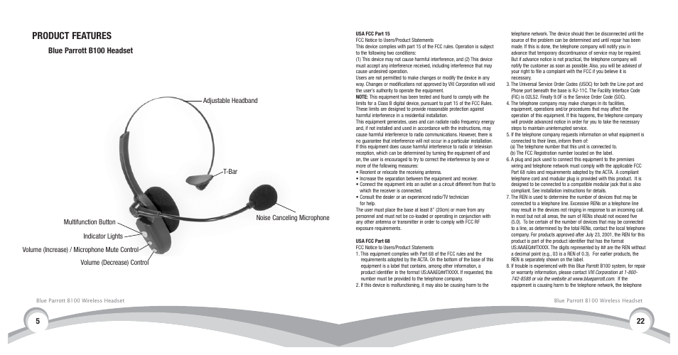 Product features, Blue parrott b100 headset 5 | VXI BlueParrott B100 User Manual | Page 6 / 26