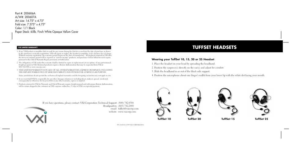 VXI Tuffset Headset User Manual | 1 page