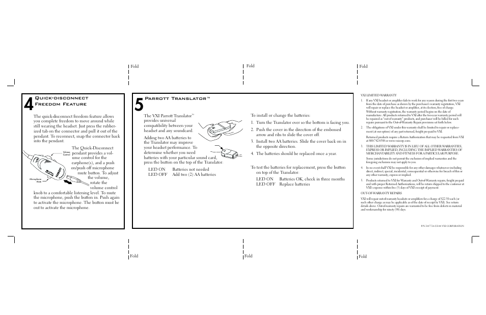 Quick-disconnect freedom feature, Parrott translator | VXI Headsets User Manual | Page 2 / 2