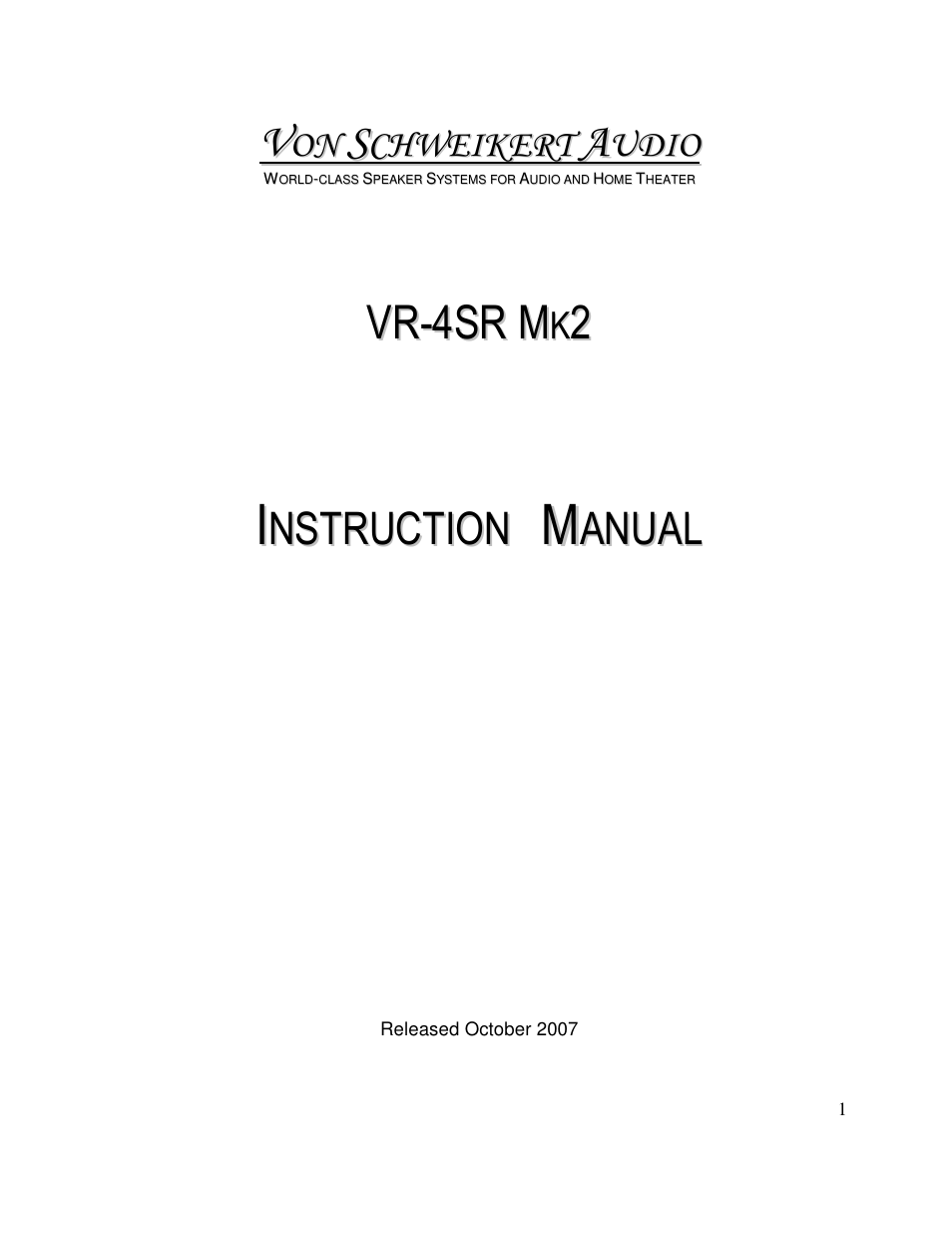 Von Schweikert Audio VR-4SR MK2 User Manual | 15 pages