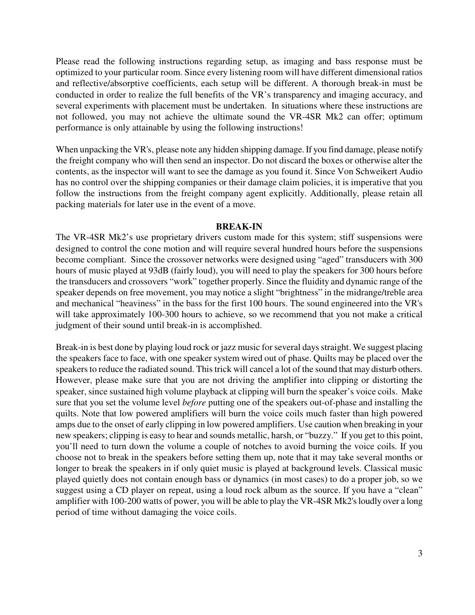 Von Schweikert Audio VR-4SR MK2 User Manual | Page 3 / 15