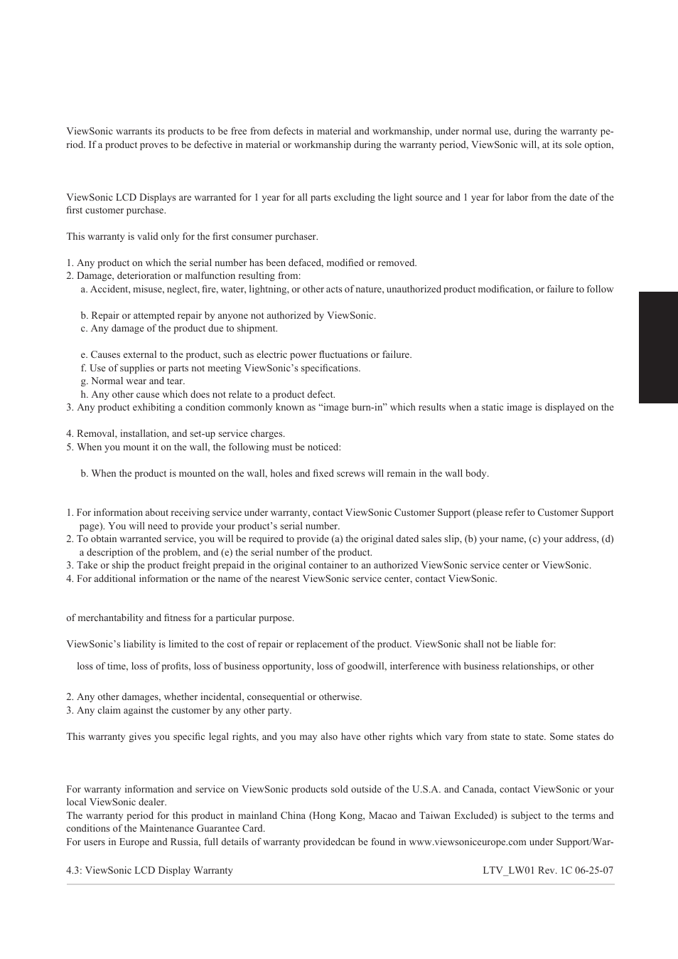 Limited warranty, Viewsonic, Lcd display | English | VIEWSONIC VS12078 User Manual | Page 33 / 34