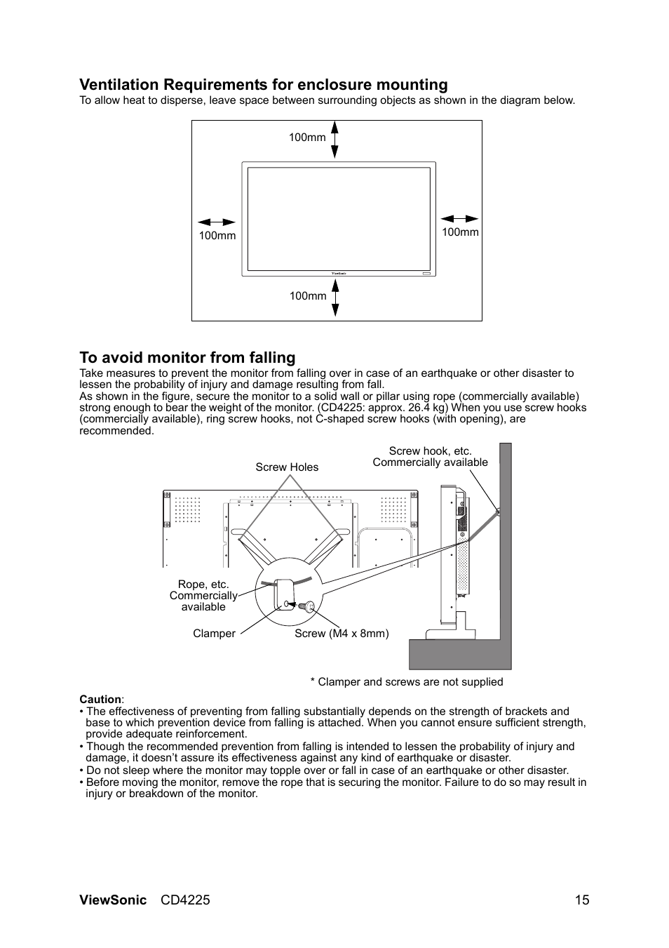 Ventilation requirements for enclosure mounting | VIEWSONIC CD4225 User Manual | Page 17 / 47