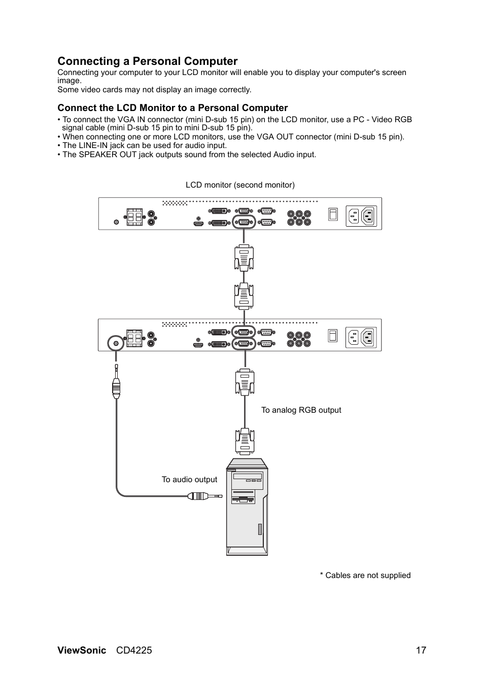 Connecting a personal computer | VIEWSONIC CD4225 User Manual | Page 19 / 47