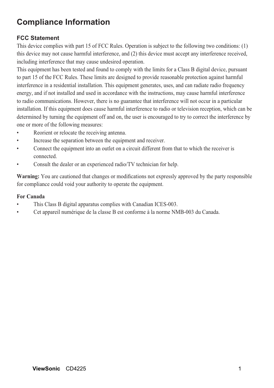 Rpsoldqfh,qirupdwlrq | VIEWSONIC CD4225 User Manual | Page 3 / 47