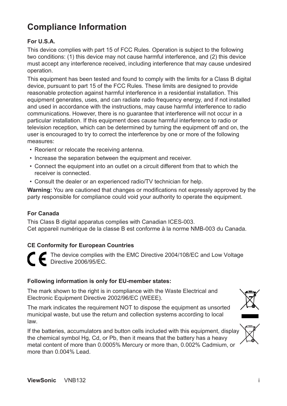 Compliance information | VIEWSONIC VS13191 User Manual | Page 2 / 35