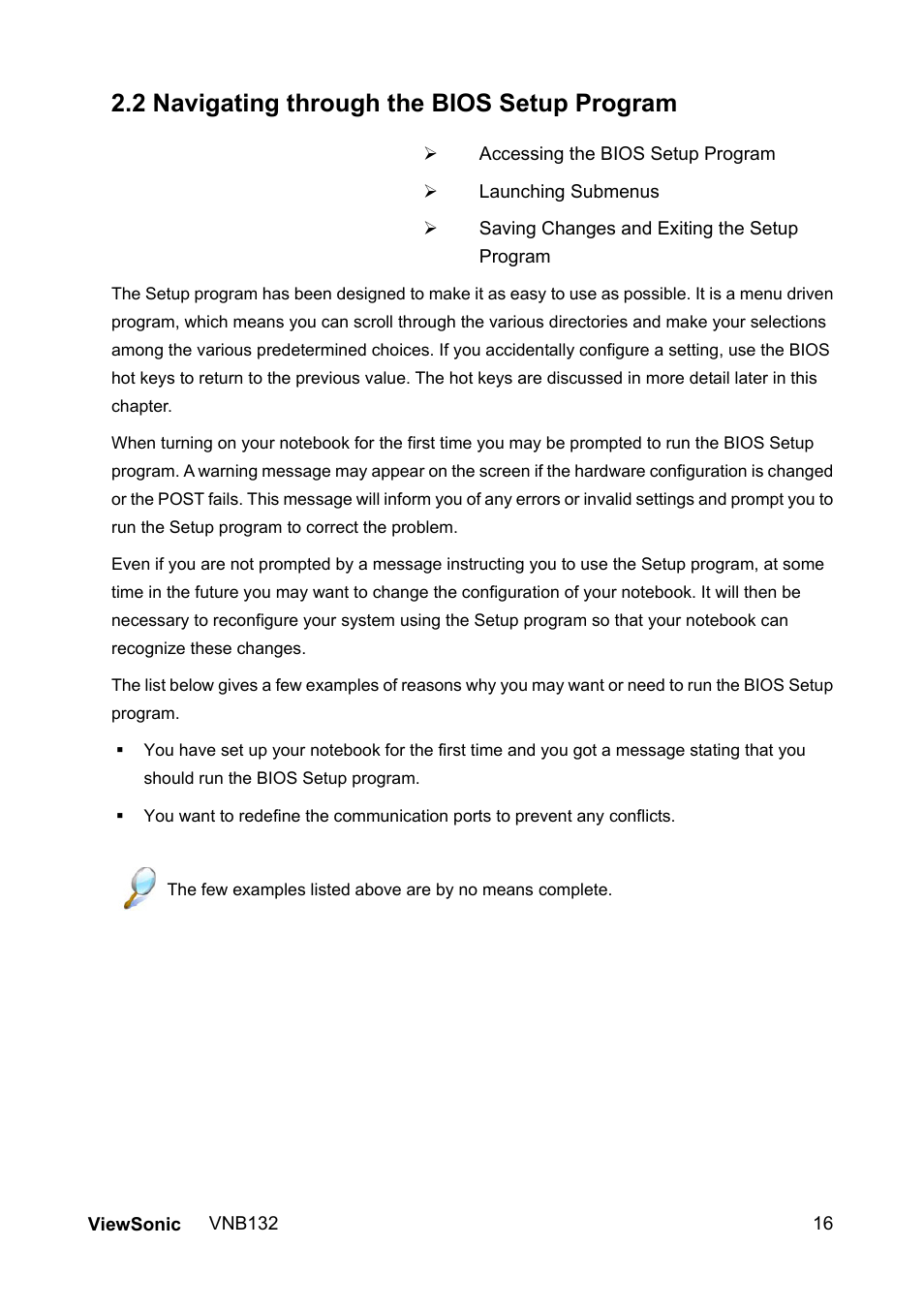 2 navigating through the bios setup program | VIEWSONIC VS13191 User Manual | Page 23 / 35