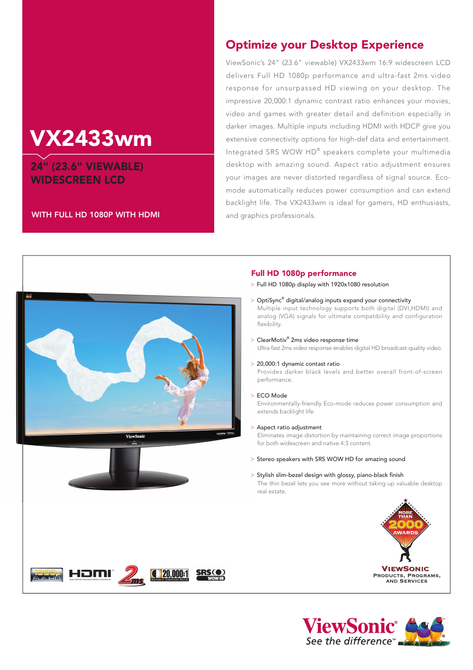 VIEWSONIC VX2433wm User Manual | 2 pages