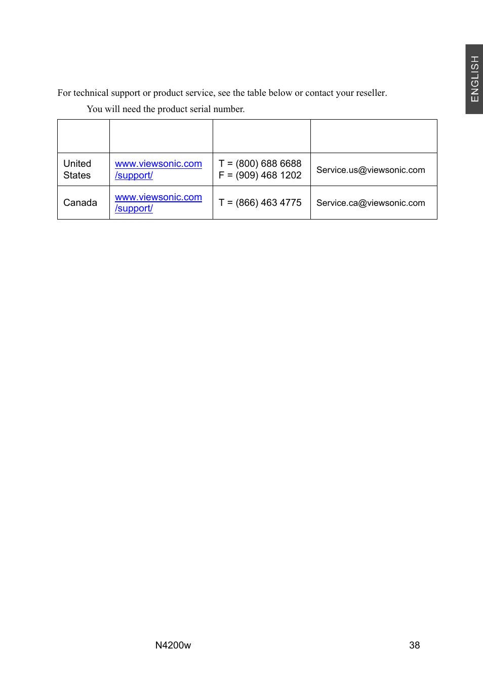 Customer support | VIEWSONIC N4200W User Manual | Page 40 / 42