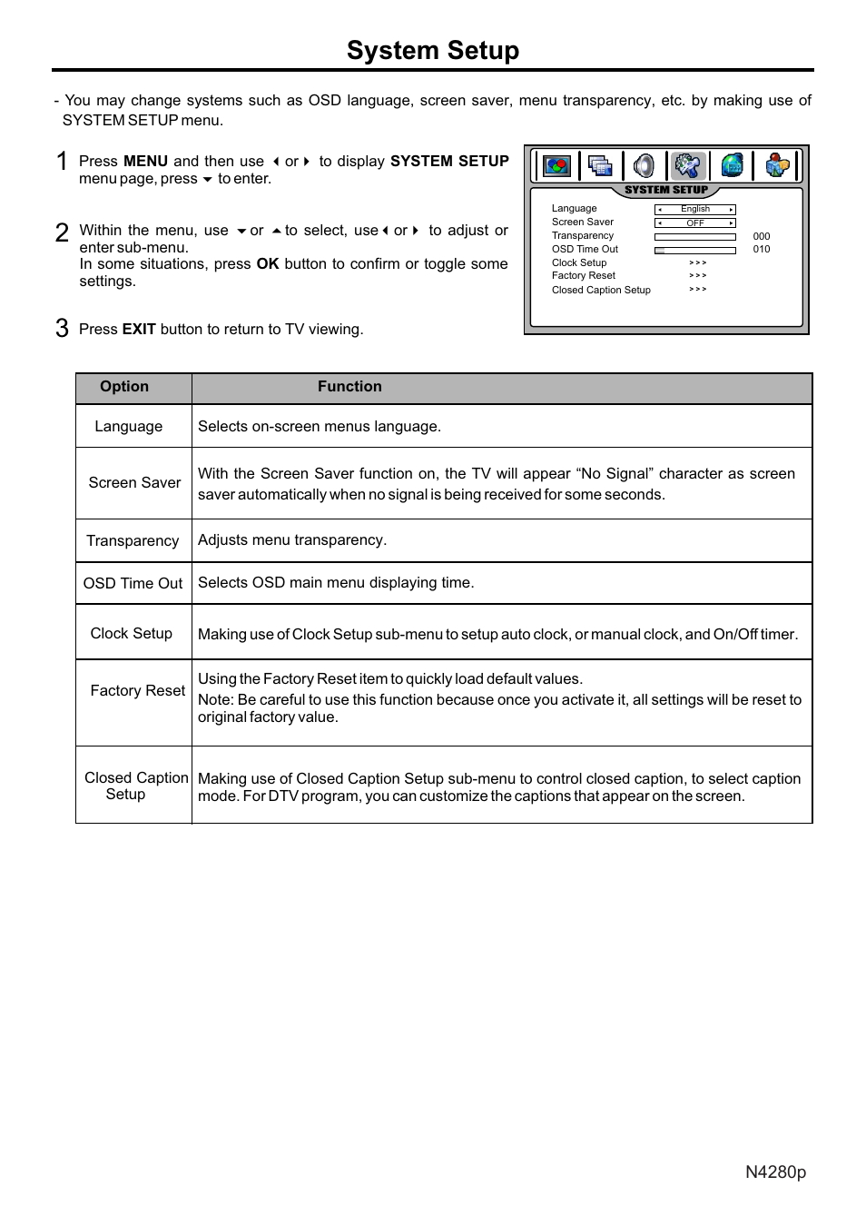 页面 29, System setup 1 2 | VIEWSONIC N4280p User Manual | Page 30 / 57