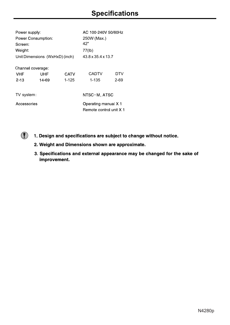 页面 43, Specifications | VIEWSONIC N4280p User Manual | Page 44 / 57