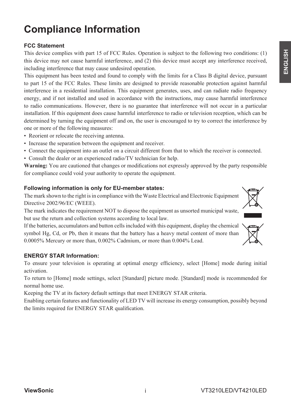 Compliance information | VIEWSONIC VS13772-1M User Manual | Page 4 / 47