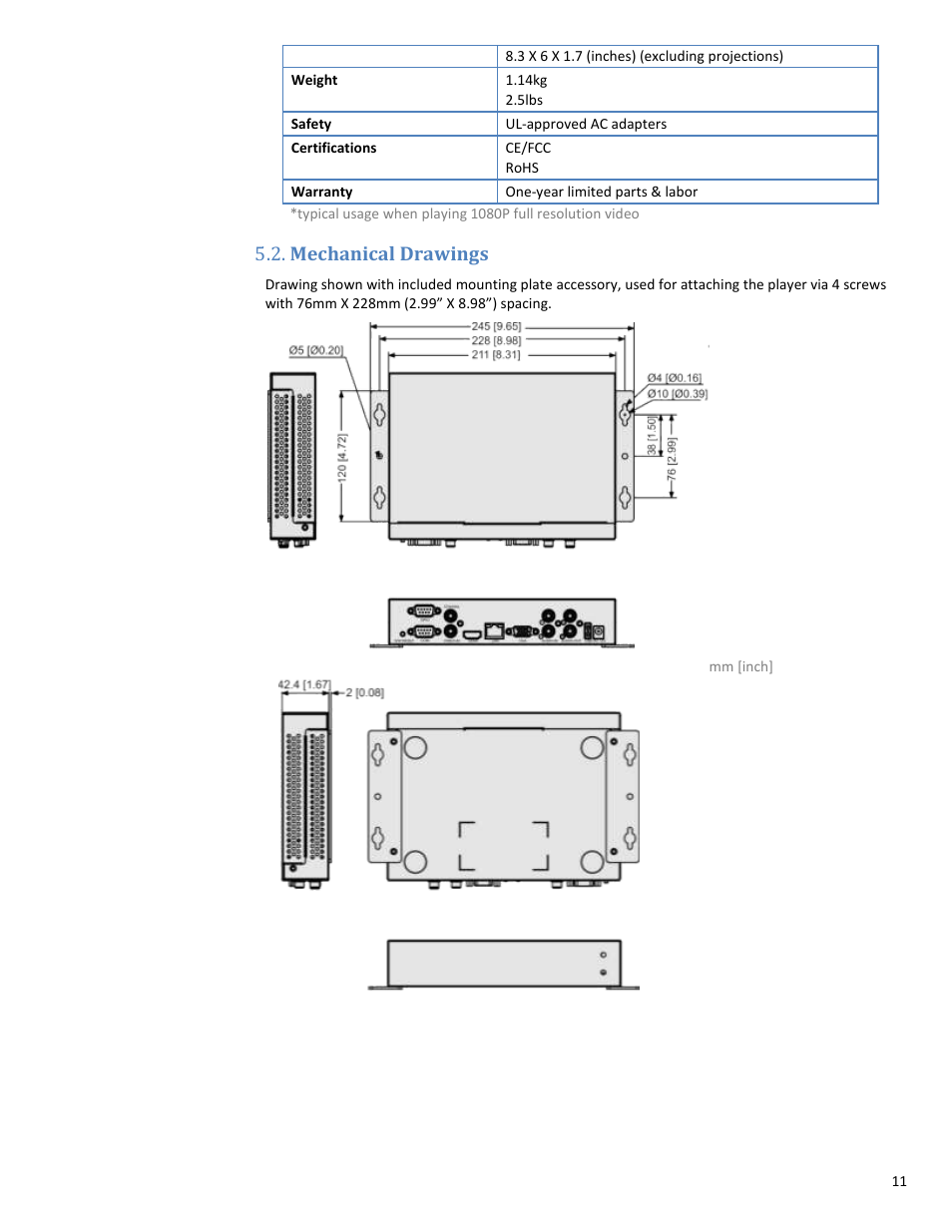 Mechanical drawings | VIEWSONIC NMP-550 User Manual | Page 13 / 18