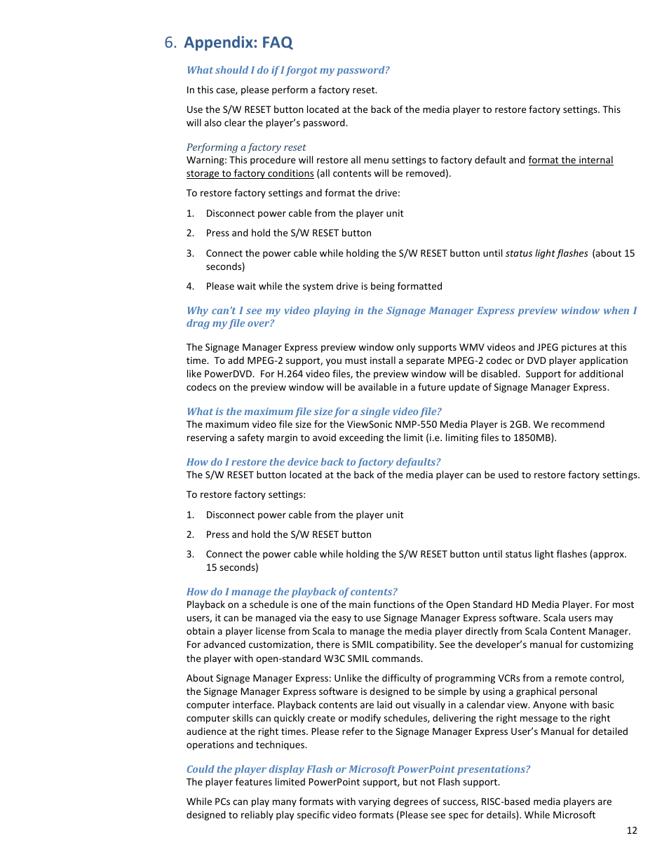 Appendix: faq | VIEWSONIC NMP-550 User Manual | Page 14 / 18
