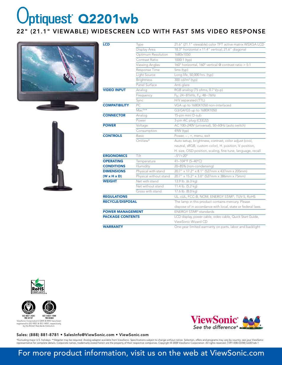 Q2201wb | VIEWSONIC Optiquest Q2201WB User Manual | Page 2 / 2
