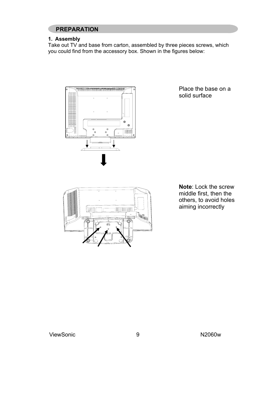 Place the base on a solid surface | VIEWSONIC VS11287-1M User Manual | Page 11 / 27