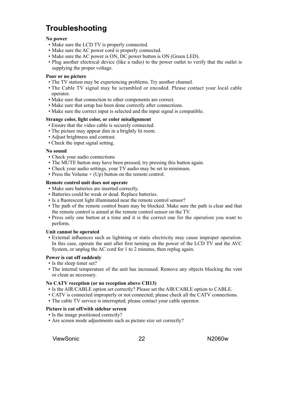 Troubleshooting | VIEWSONIC VS11287-1M User Manual | Page 24 / 27