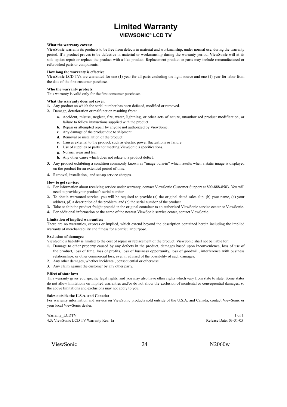 Limited warranty | VIEWSONIC VS11287-1M User Manual | Page 26 / 27