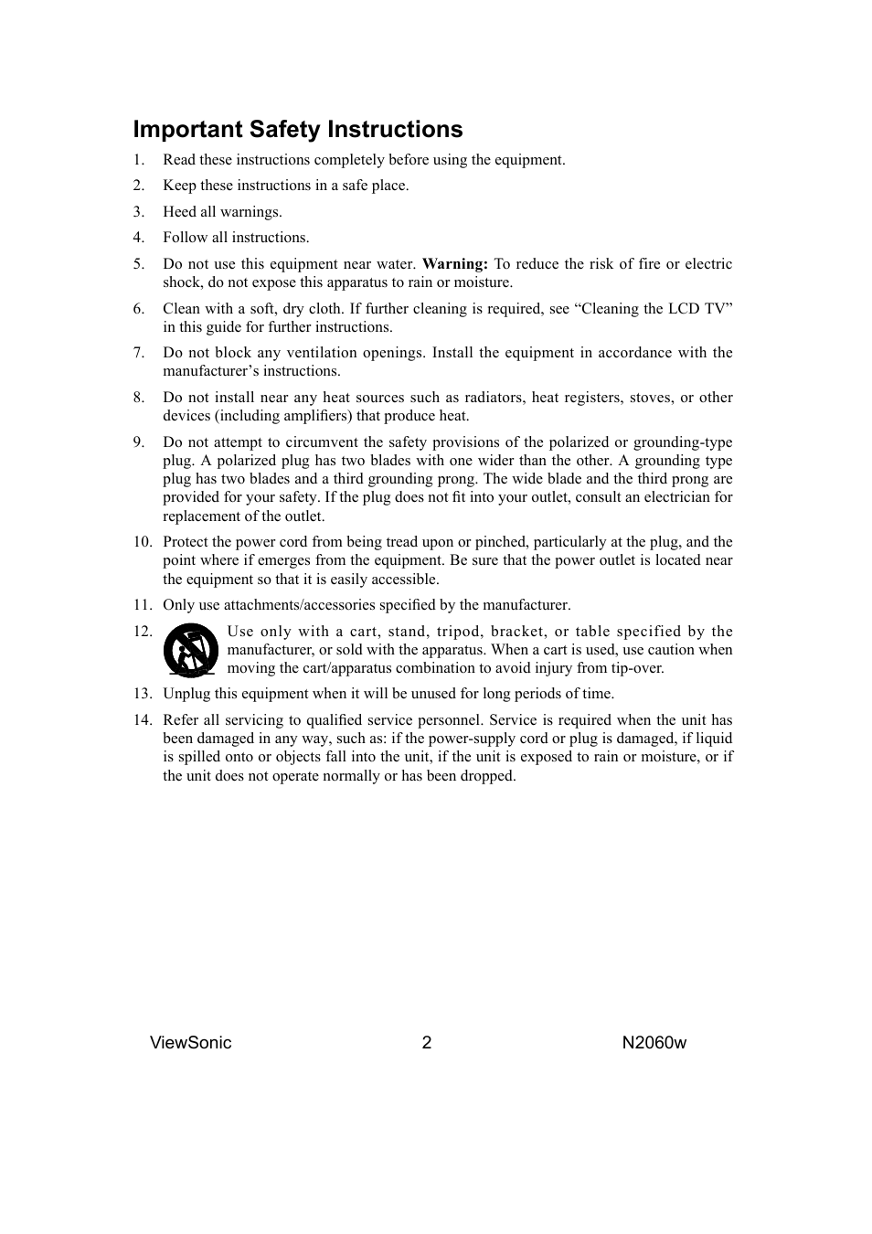 Important safety instructions | VIEWSONIC VS11287-1M User Manual | Page 4 / 27