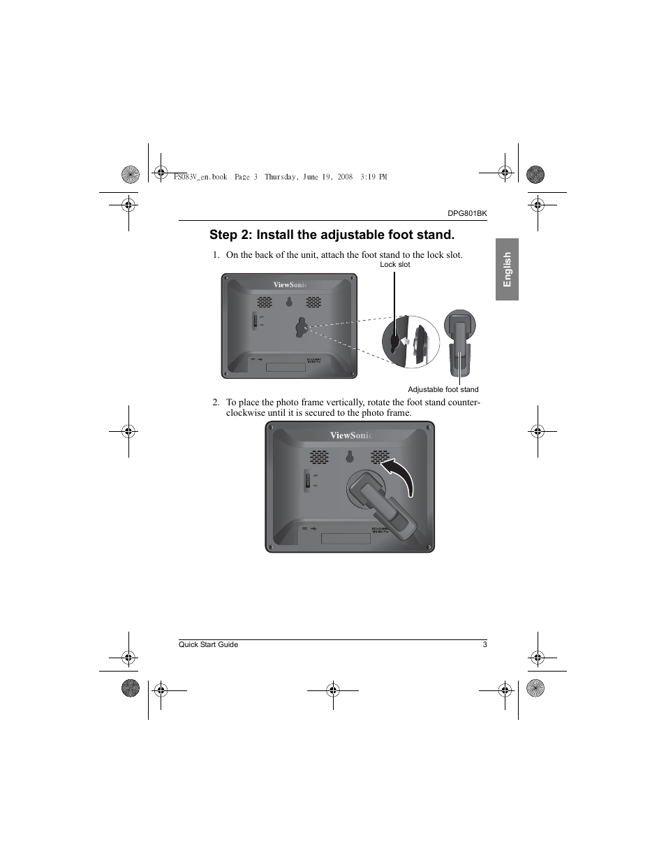 Step 2: install the adjustable foot stand | VIEWSONIC VS12242 User Manual | Page 10 / 18