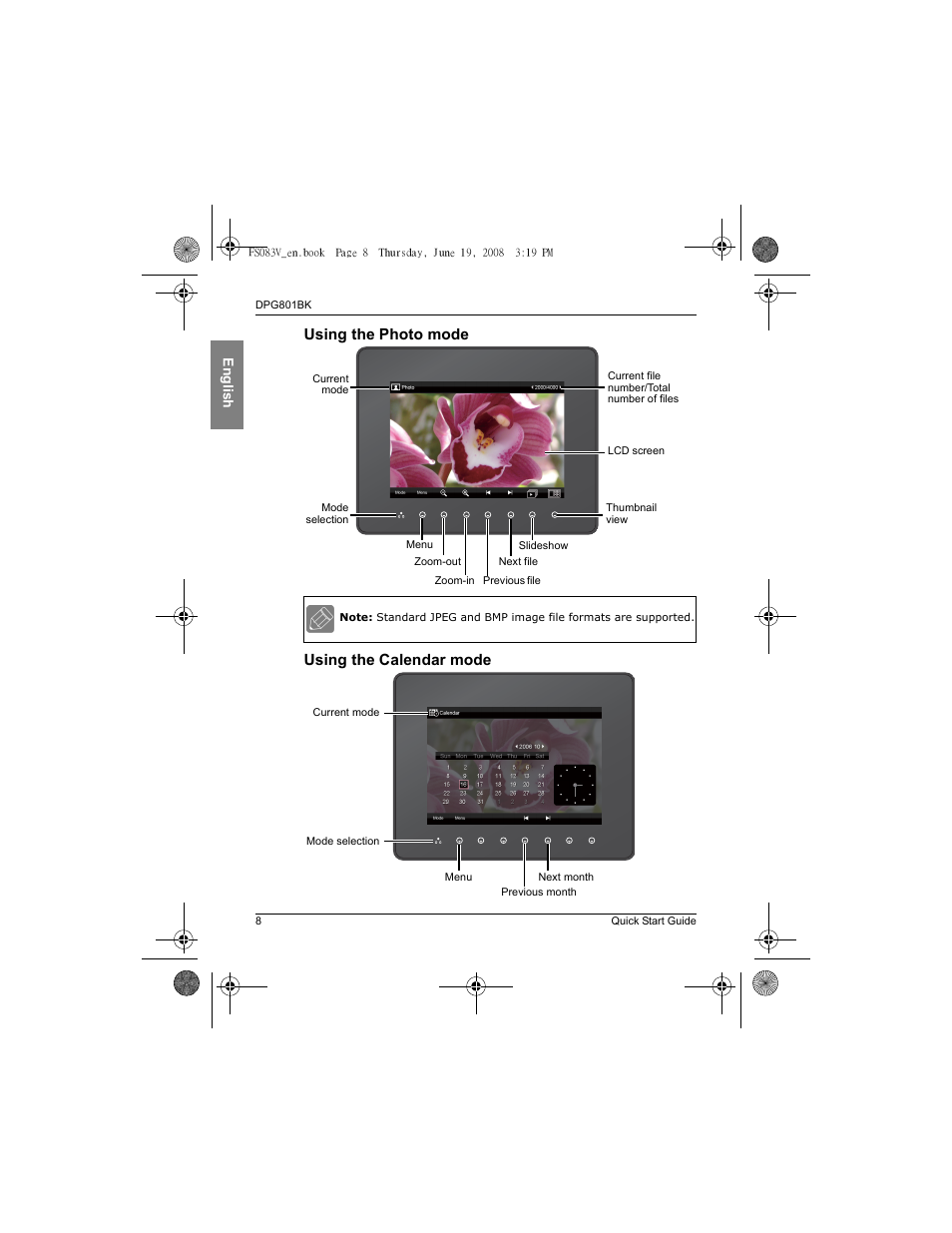 Using the photo mode using the calendar mode | VIEWSONIC VS12242 User Manual | Page 15 / 18