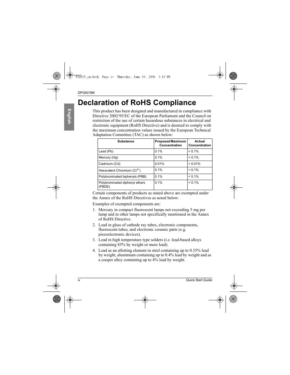 Declaration of rohs compliance | VIEWSONIC VS12242 User Manual | Page 5 / 18