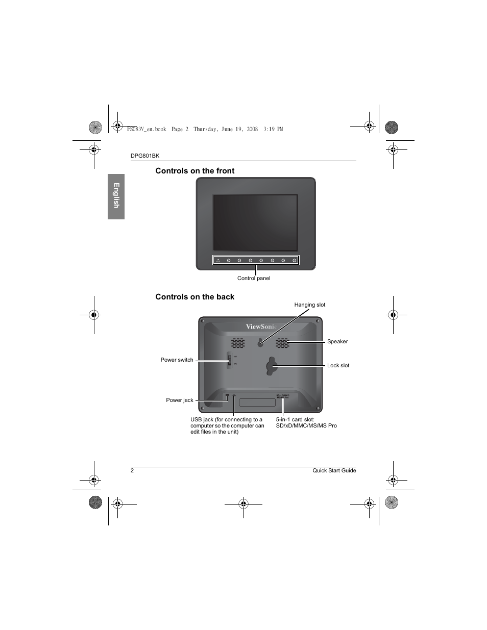 Controls on the front controls on the back | VIEWSONIC VS12242 User Manual | Page 9 / 18