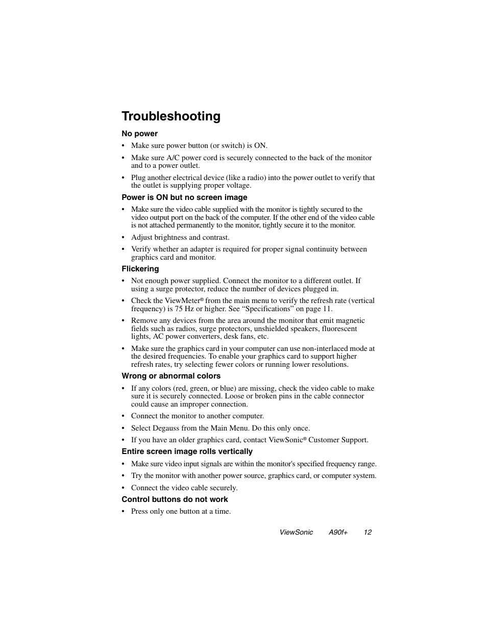 Troubleshooting | VIEWSONIC A90F+ User Manual | Page 13 / 19