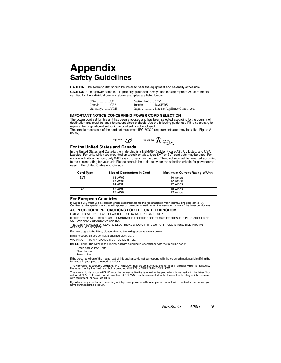 Appendix, Safety guidelines | VIEWSONIC A90F+ User Manual | Page 17 / 19