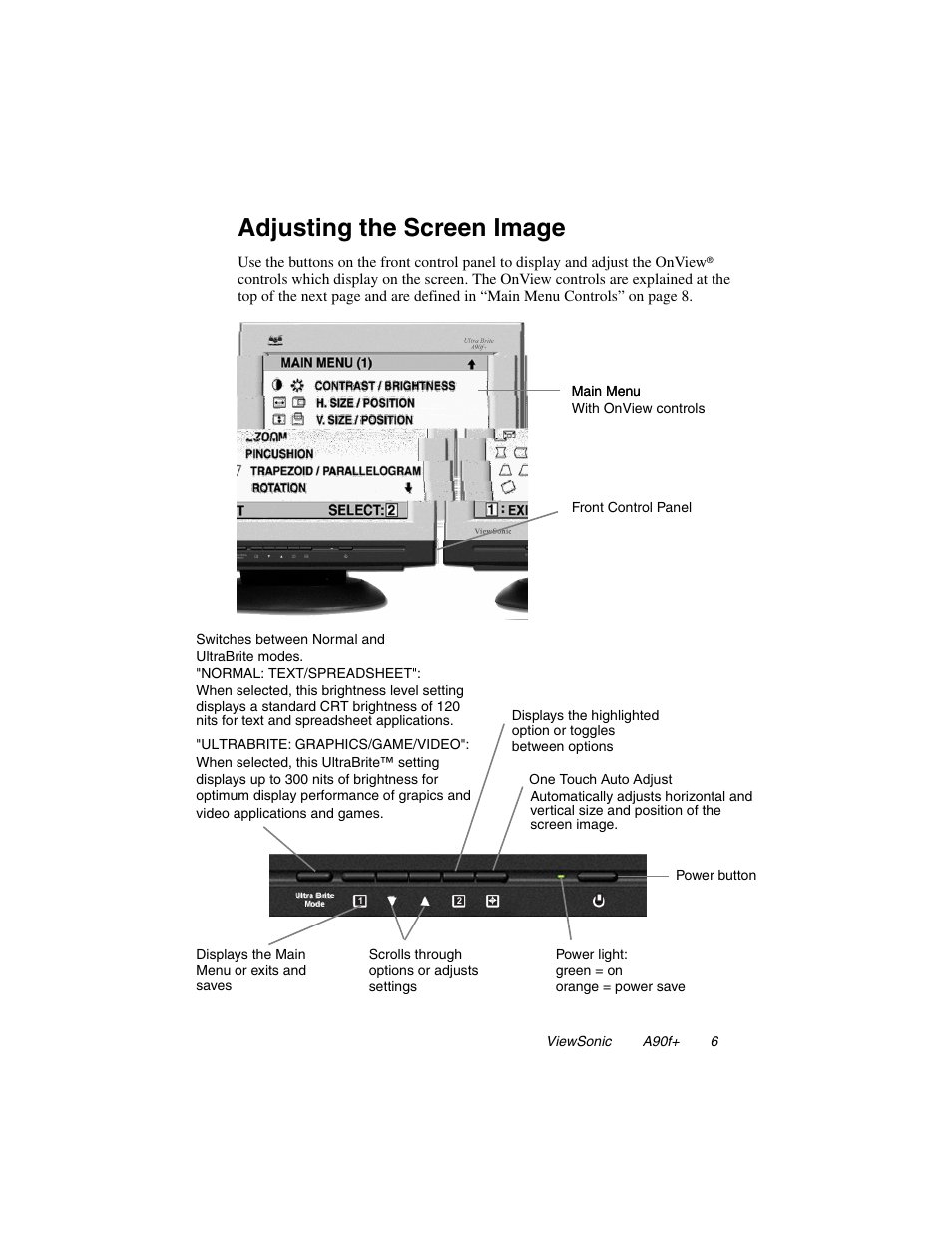 Adjusting the screen image | VIEWSONIC A90F+ User Manual | Page 7 / 19