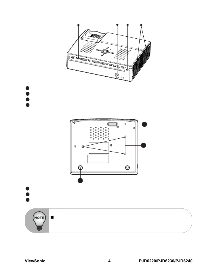Rear view, Bottom view | VIEWSONIC PJD6240 User Manual | Page 11 / 54