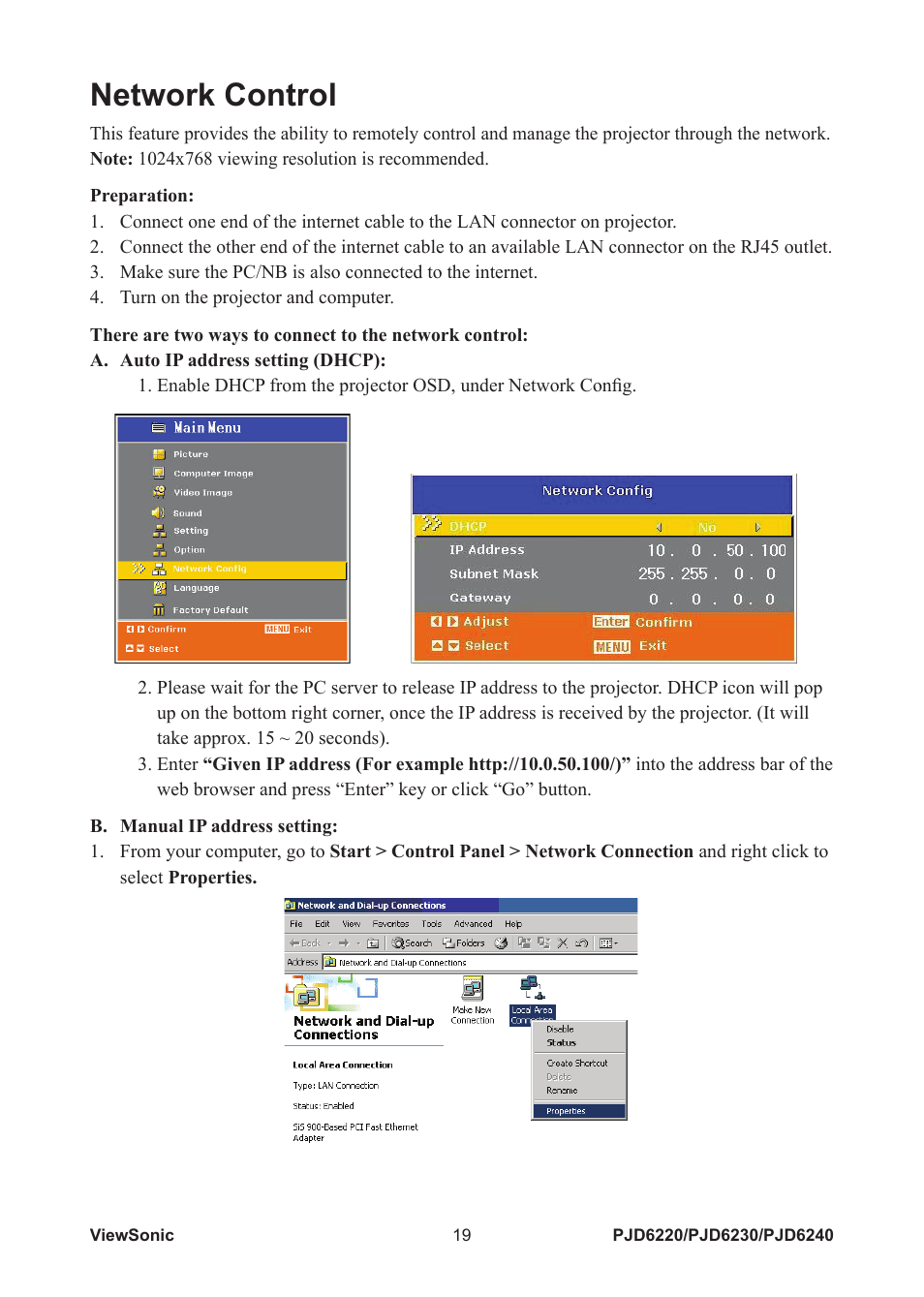 Network control | VIEWSONIC PJD6240 User Manual | Page 26 / 54