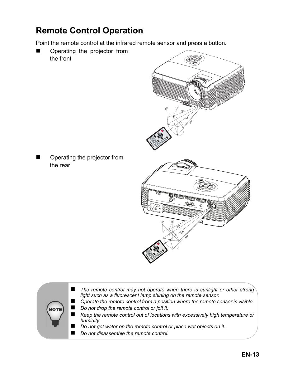 Remote control operation, Connection ports, En-13 | VIEWSONIC PJD5112 User Manual | Page 16 / 43