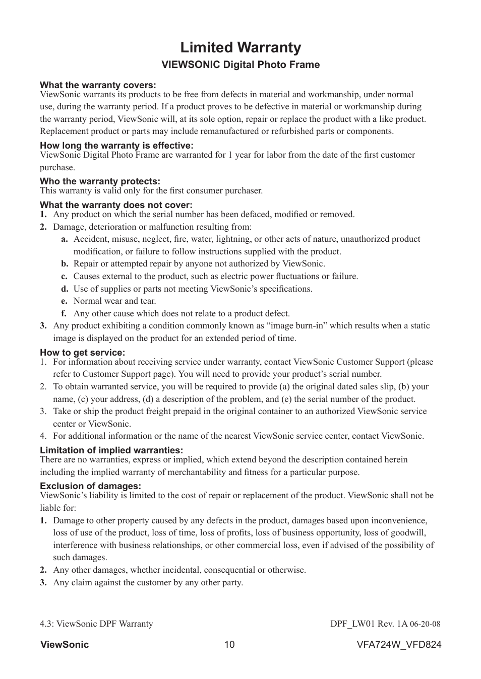 Limited warranty | VIEWSONIC VS13471 User Manual | Page 11 / 12