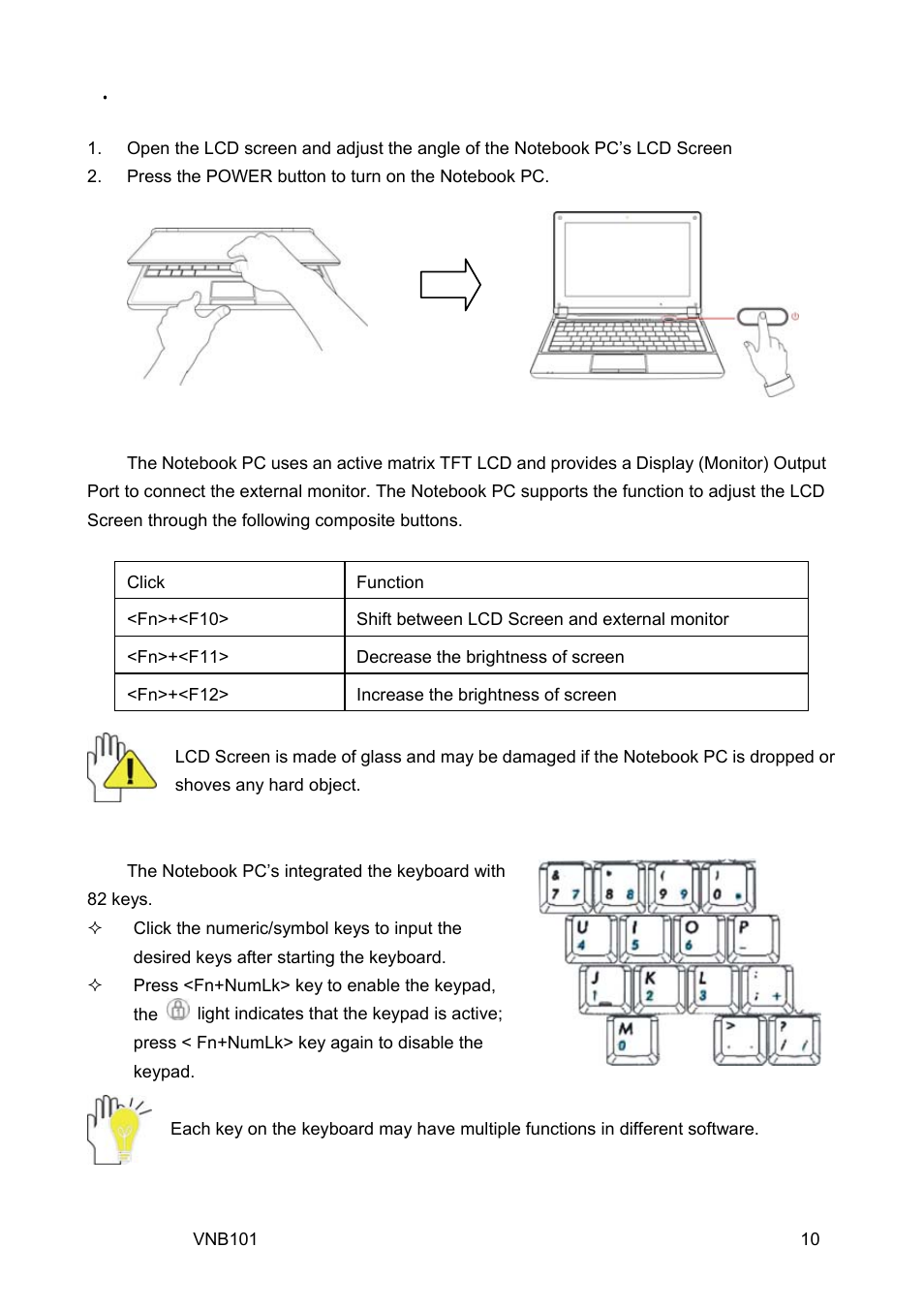 2 adjust the brightness of lcd screen, 3 keyboard usage | VIEWSONIC VS12638 User Manual | Page 19 / 55