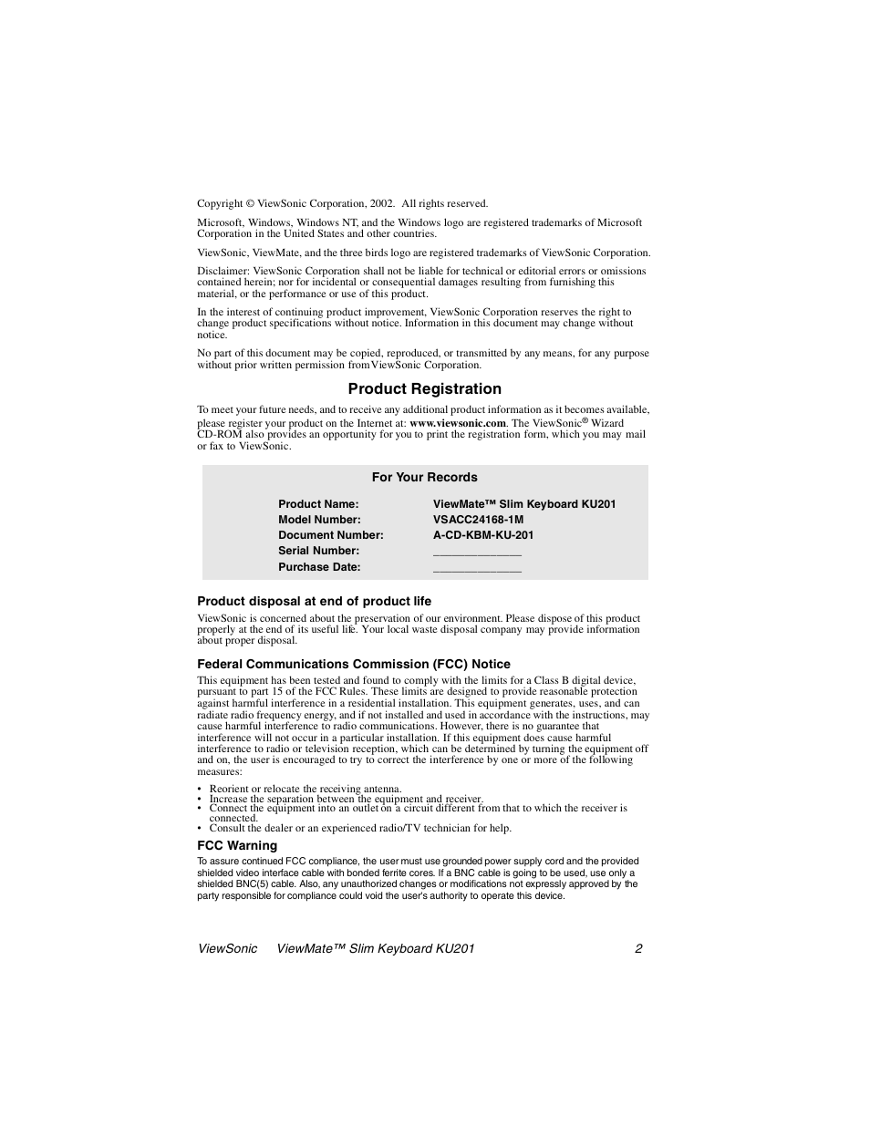 Product registration | VIEWSONIC KU201 User Manual | Page 3 / 11