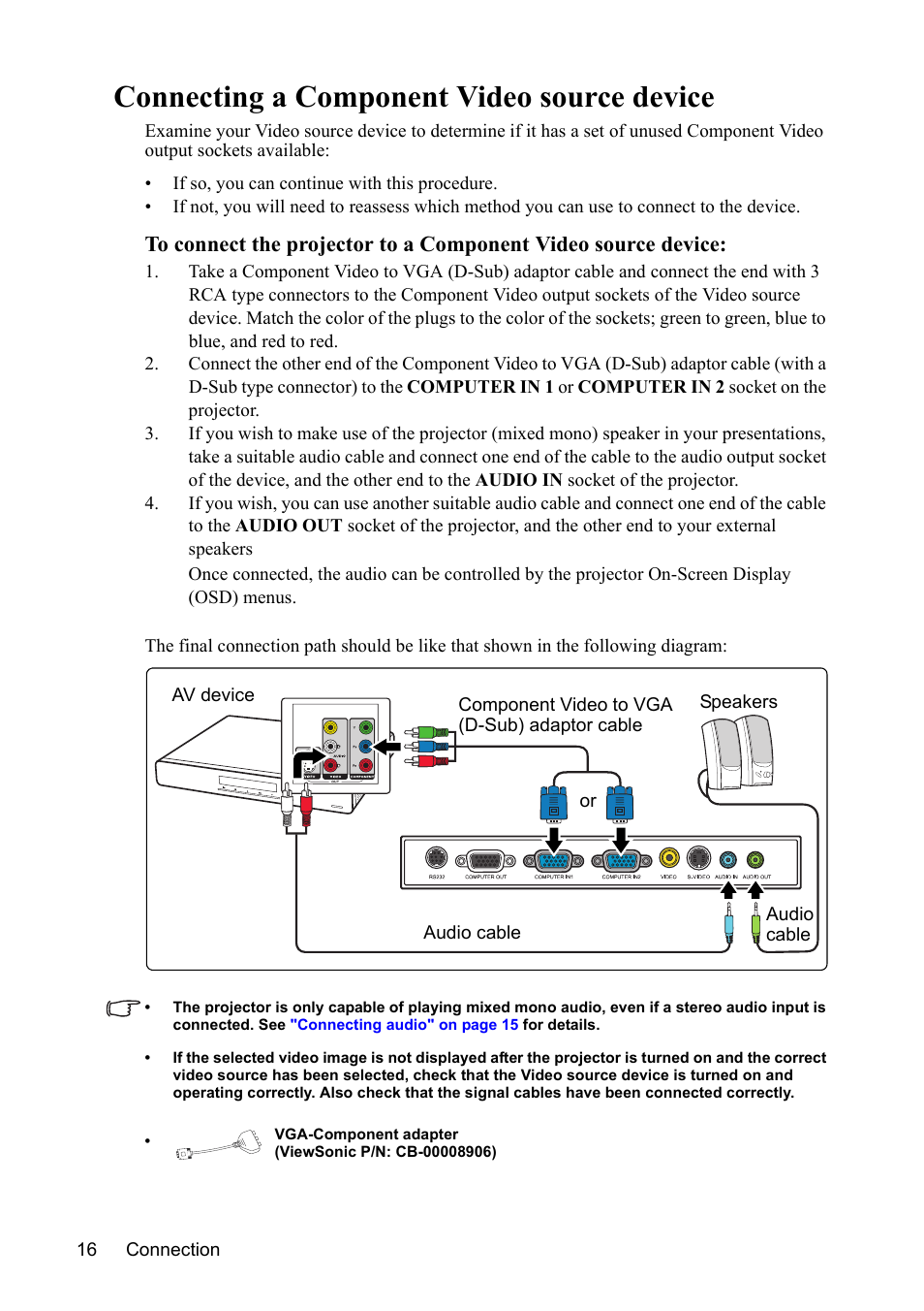 Connecting a component video source device | VIEWSONIC VS13308 User Manual | Page 19 / 69