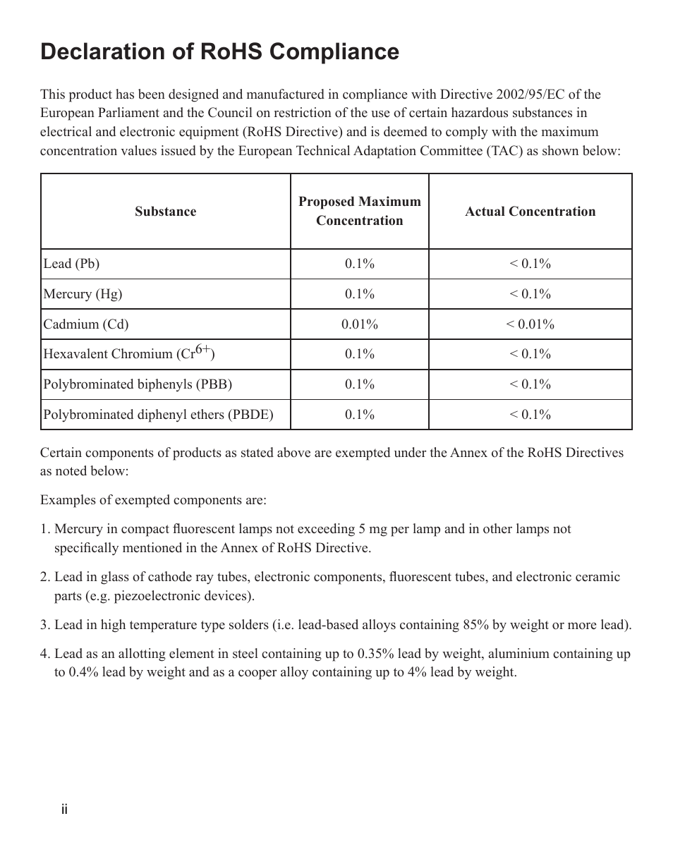 Declaration of rohs compliance | VIEWSONIC VS13308 User Manual | Page 3 / 69