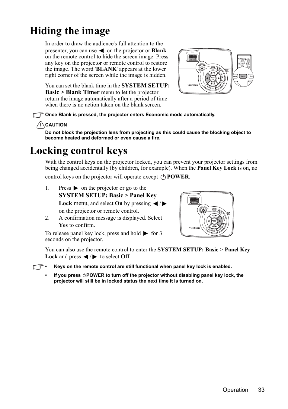 Hiding the image, Locking control keys, Hiding the image locking control keys | Hiding the, Locking | VIEWSONIC VS13308 User Manual | Page 36 / 69