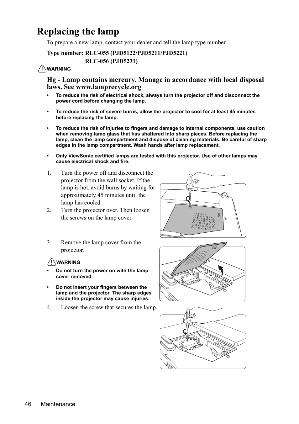 Replacing the lamp | VIEWSONIC VS13308 User Manual | Page 49 / 69