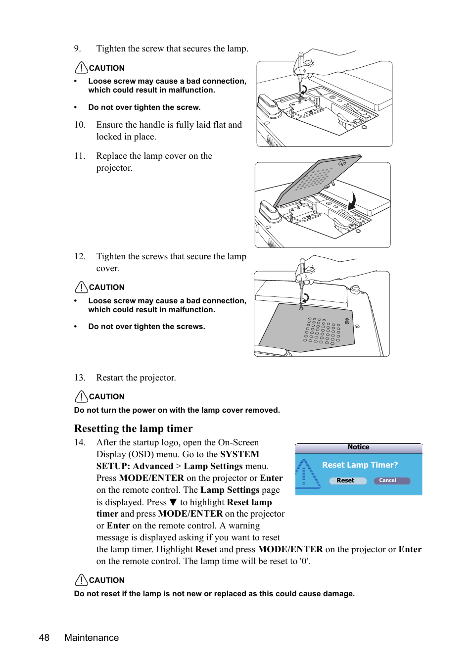 Resetting the lamp timer | VIEWSONIC VS13308 User Manual | Page 51 / 69