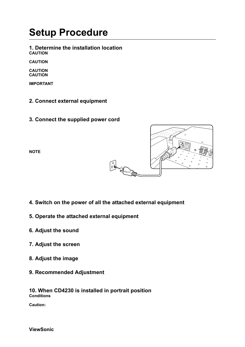 Setup procedure | VIEWSONIC CD4230 VS12541 User Manual | Page 13 / 45