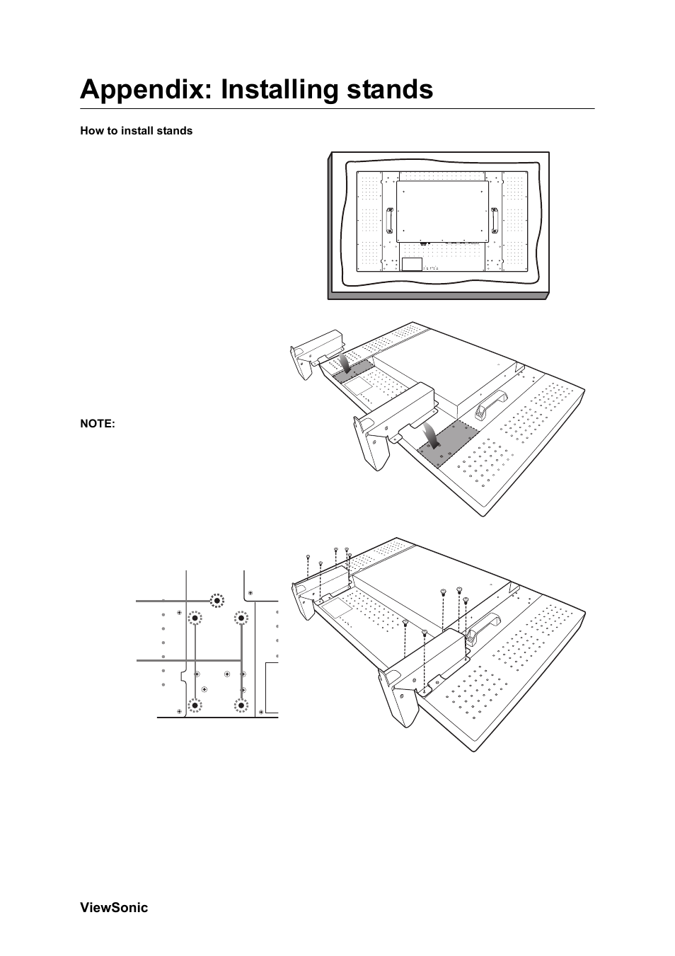 Appendix: installing stands | VIEWSONIC CD4230 VS12541 User Manual | Page 36 / 45